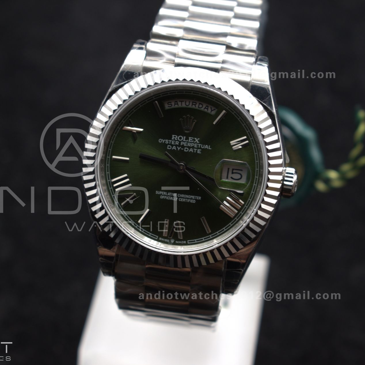 DayDate 40 SS GSF Gain Weight Green Roman Dial Bezel on President Bracelet A2836